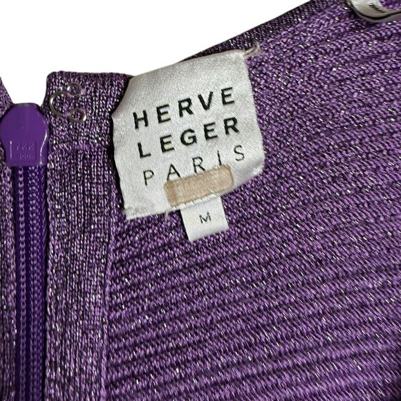 Herve Leger Lurex Ottoman Purple Cut Out Long Sleeve Sweetheart Cocktail Dress M - Picture 8 of 16